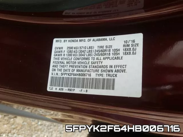 5FPYK2F64HB006716 фото 2