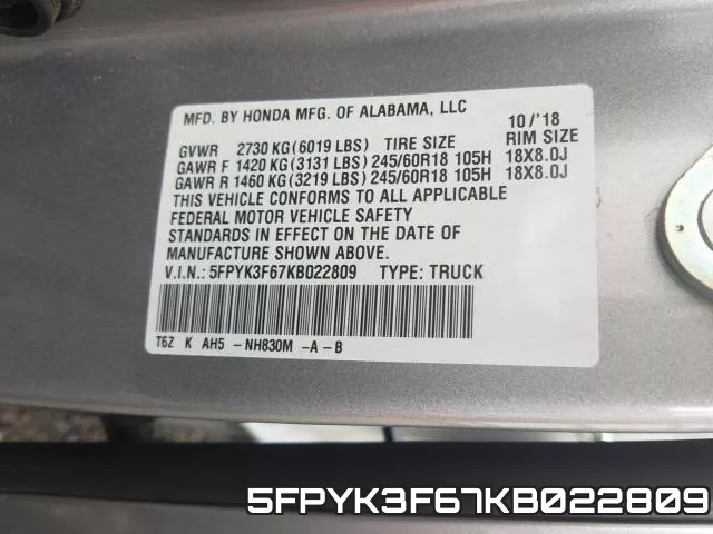 5FPYK3F67KB022809 фото 2