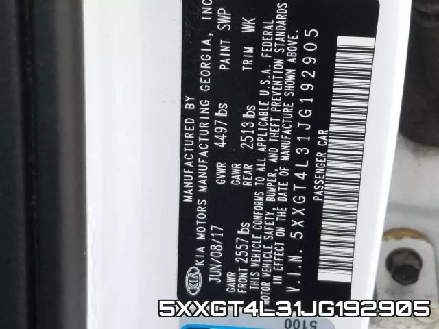 5XXGT4L31JG192905 фото 2