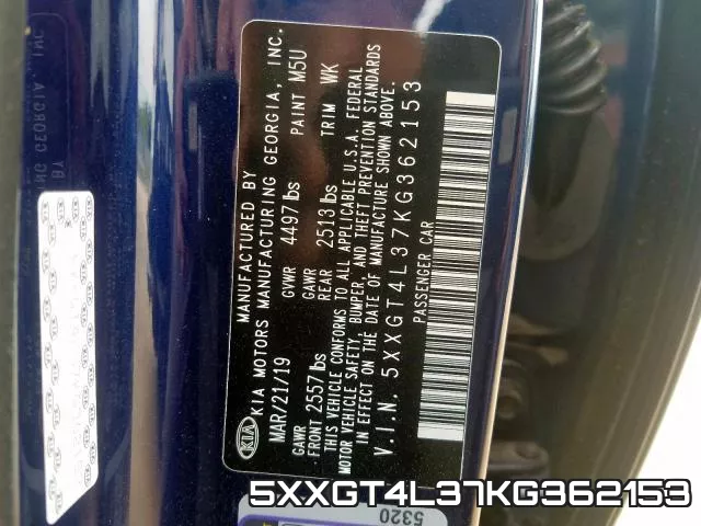 5XXGT4L37KG362153 фото 2