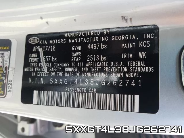 5XXGT4L38JG262741 фото 2