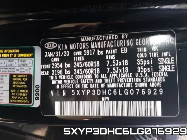 5XYP3DHC6LG076929 фото 2