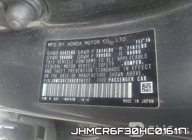 JHMCR6F30HC016117 фото 10