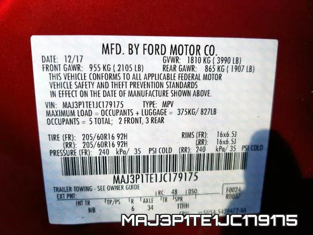MAJ3P1TE1JC179175 фото 2