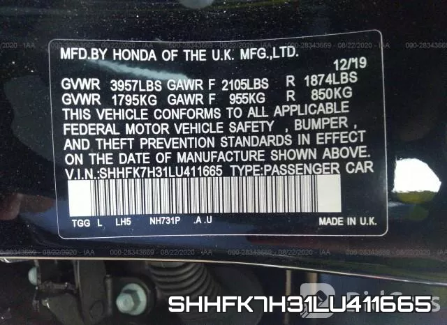 SHHFK7H31LU411665 фото 10