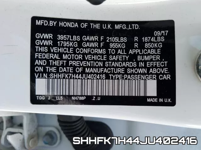 SHHFK7H44JU402416 фото 2