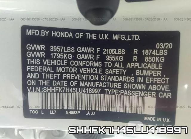 SHHFK7H45LU418997 фото 10