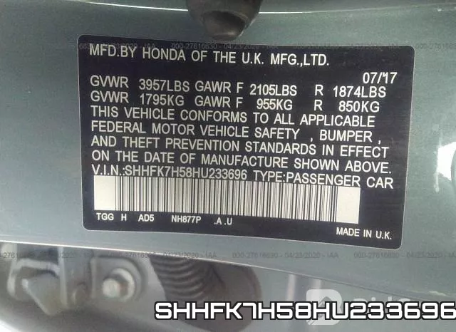 SHHFK7H58HU233696 фото 10