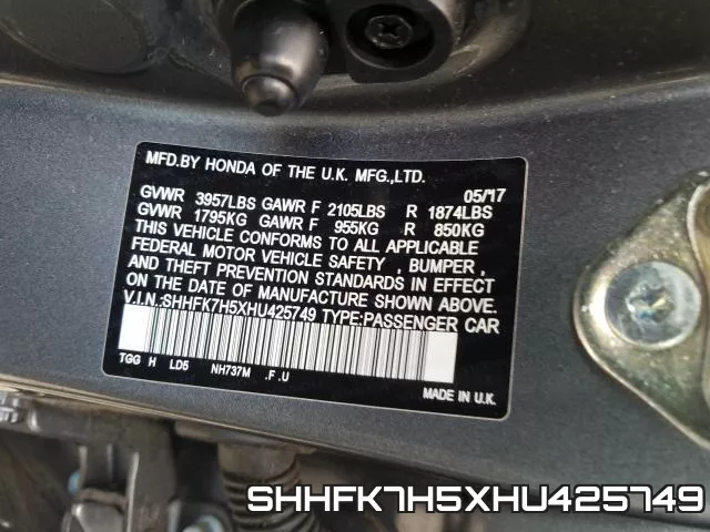 SHHFK7H5XHU425749 фото 2