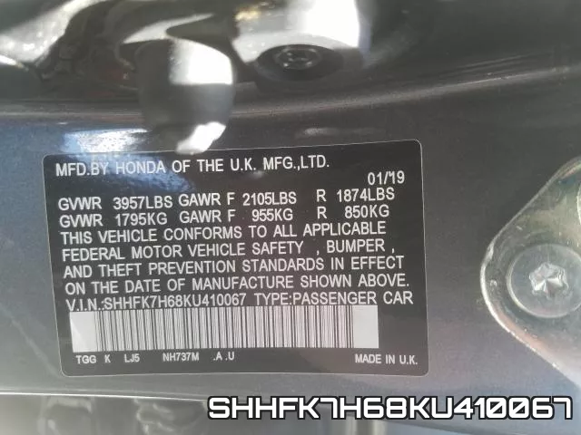 SHHFK7H68KU410067 фото 2