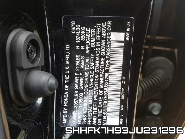 SHHFK7H93JU231296 фото 2
