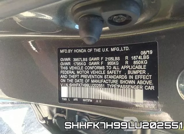 SHHFK7H99LU202551 фото 10