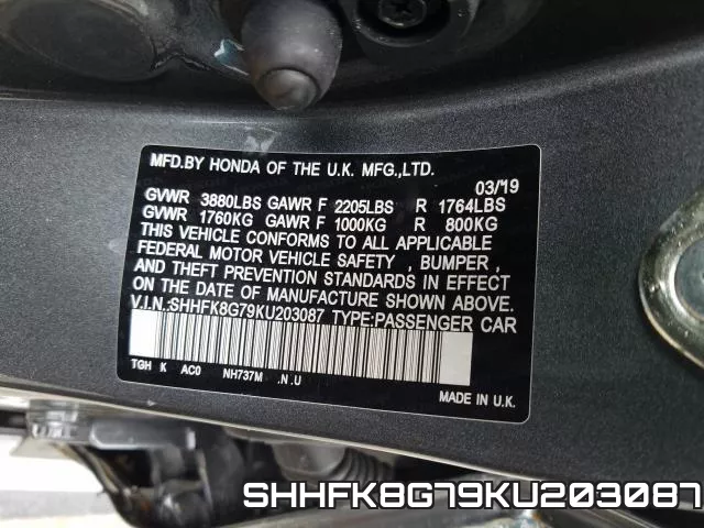 SHHFK8G79KU203087 фото 2