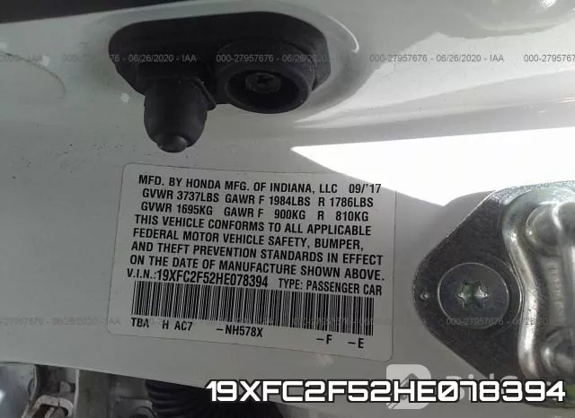 19XFC2F52HE078394 фото 10