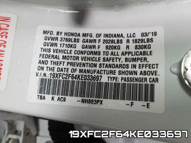 19XFC2F64KE033697 фото 2