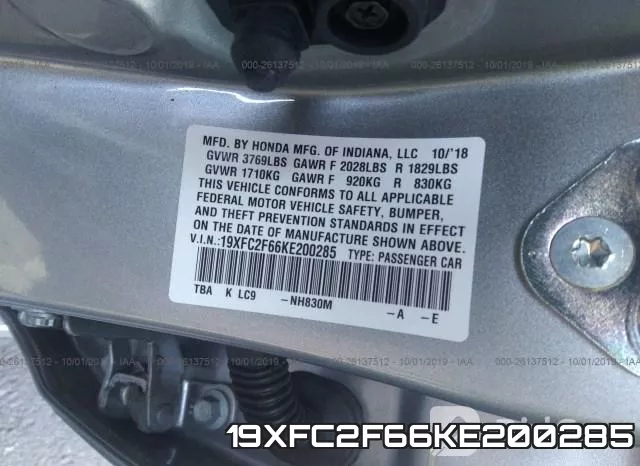 19XFC2F66KE200285 фото 10