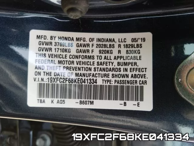 19XFC2F68KE041334 фото 2