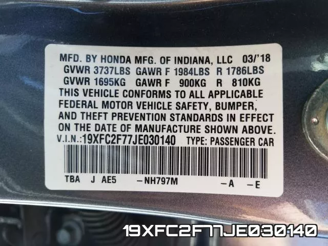 19XFC2F77JE030140 фото 2