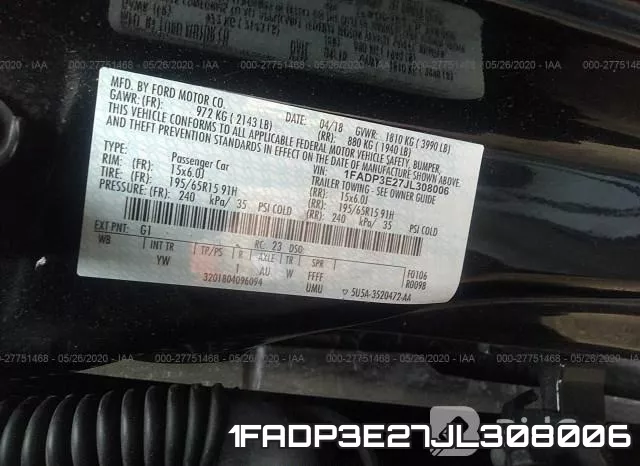 1FADP3E27JL308006 фото 10