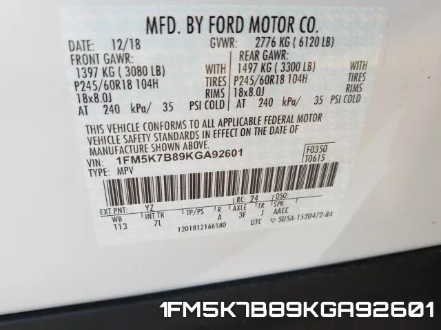 1FM5K7B89KGA92601 фото 2