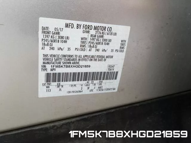 1FM5K7B8XHGD21859 фото 2