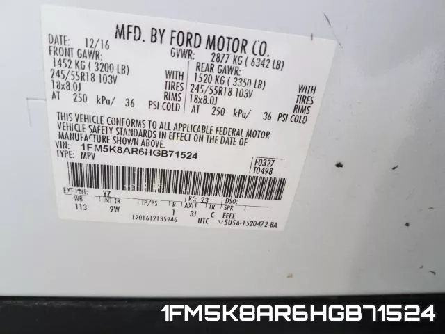 1FM5K8AR6HGB71524 фото 2