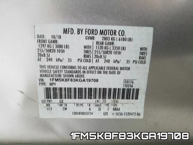 1FM5K8F83KGA19708 фото 2