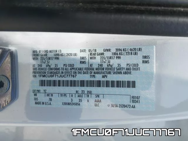 1FMCU0F71JUC77767 фото 2