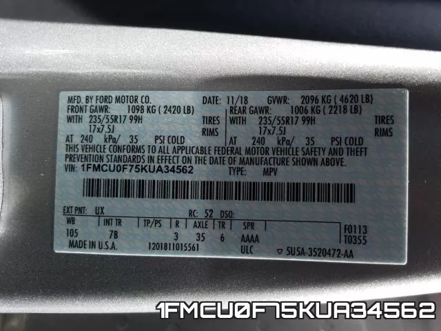 1FMCU0F75KUA34562 фото 2