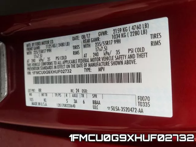 1FMCU0G9XHUF02732 фото 2
