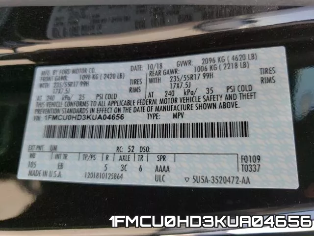 1FMCU0HD3KUA04656 фото 2