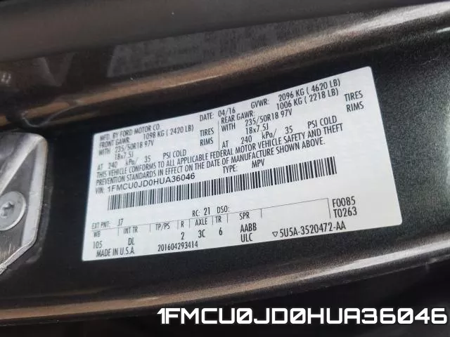 1FMCU0JD0HUA36046 фото 2