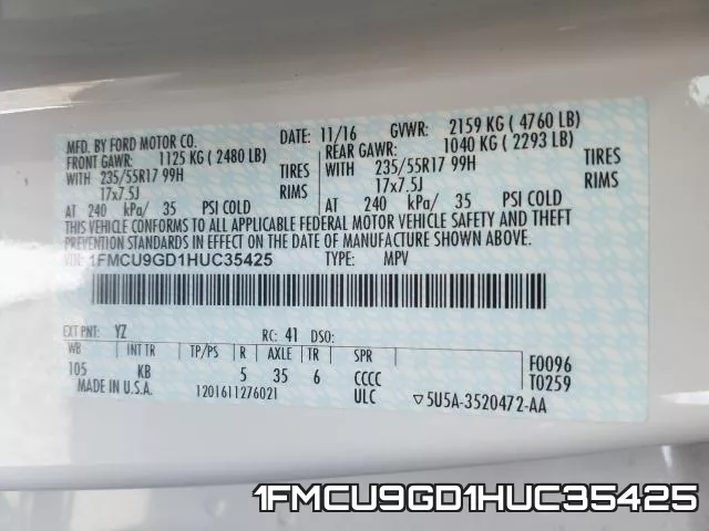 1FMCU9GD1HUC35425 фото 2