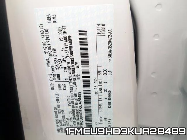 1FMCU9HD3KUA28489 фото 2