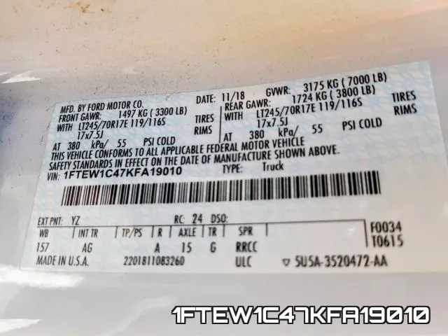 1FTEW1C47KFA19010 фото 2
