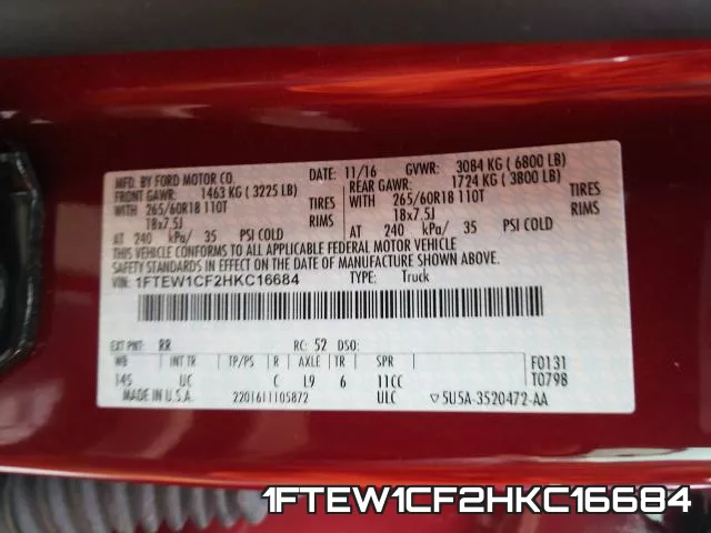 1FTEW1CF2HKC16684 фото 2