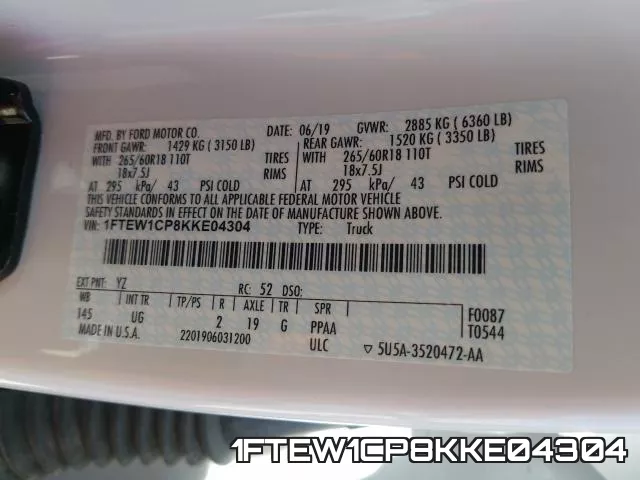 1FTEW1CP8KKE04304 фото 2