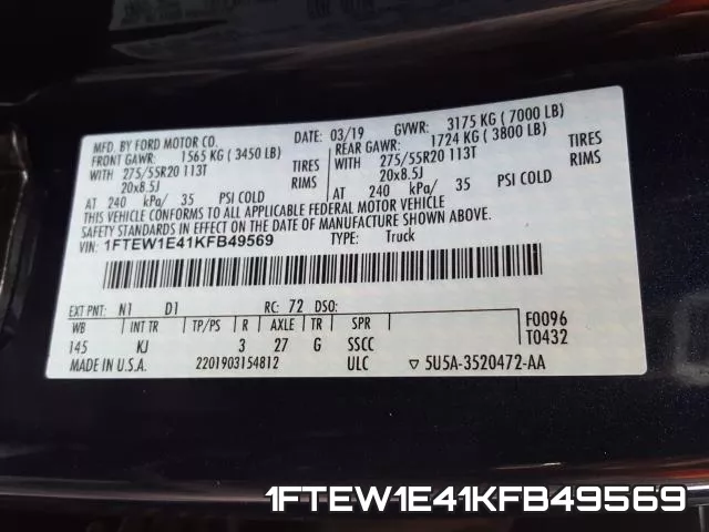 1FTEW1E41KFB49569 фото 2