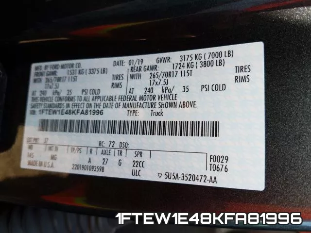 1FTEW1E48KFA81996 фото 2