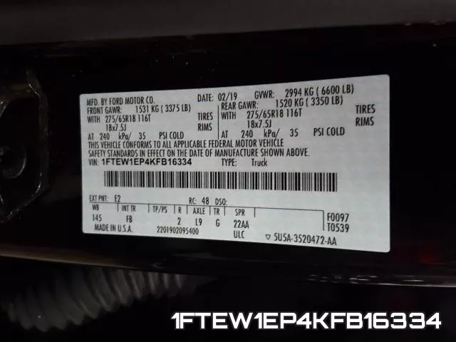 1FTEW1EP4KFB16334 фото 2