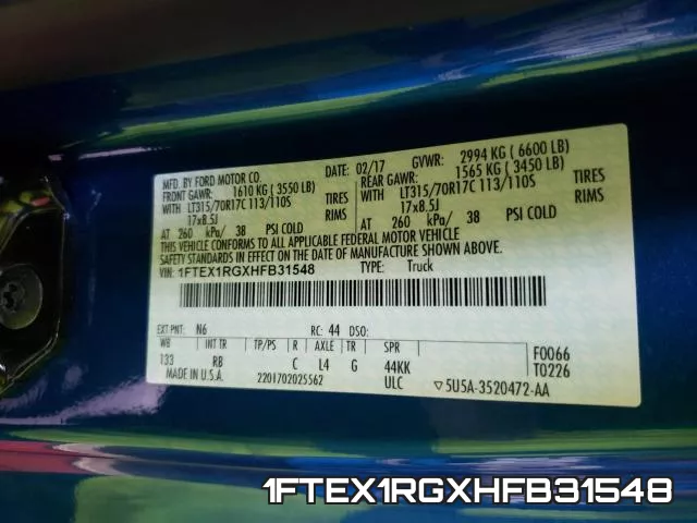 1FTEX1RGXHFB31548 фото 2