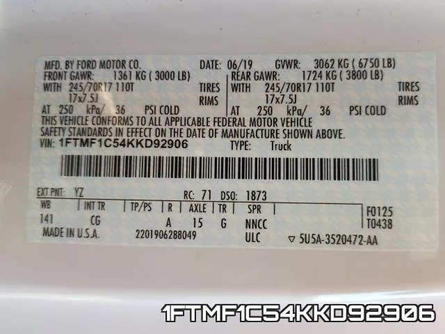 1FTMF1C54KKD92906 фото 2