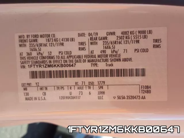 1FTYR1ZM6KKB00647 фото 2