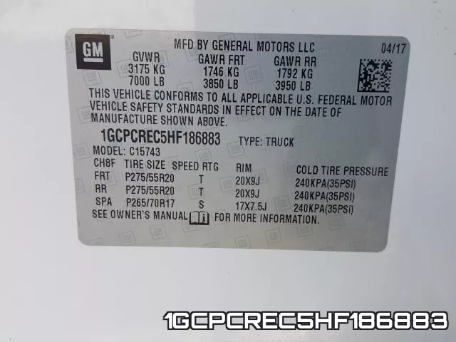 1GCPCREC5HF186883 фото 2