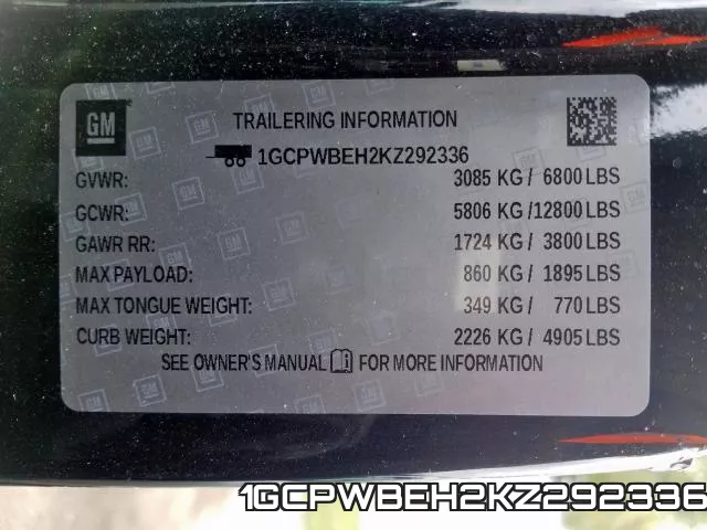 1GCPWBEH2KZ292336 фото 2