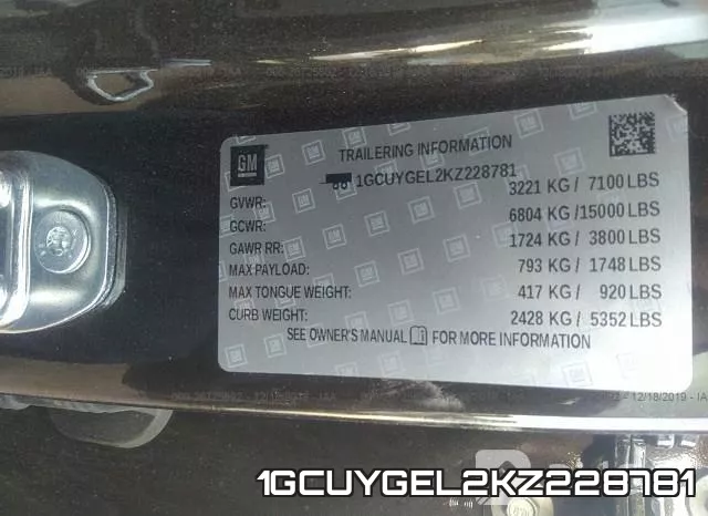 1GCUYGEL2KZ228781 фото 10