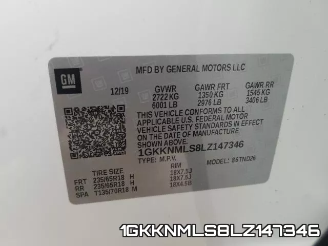 1GKKNMLS8LZ147346 фото 2