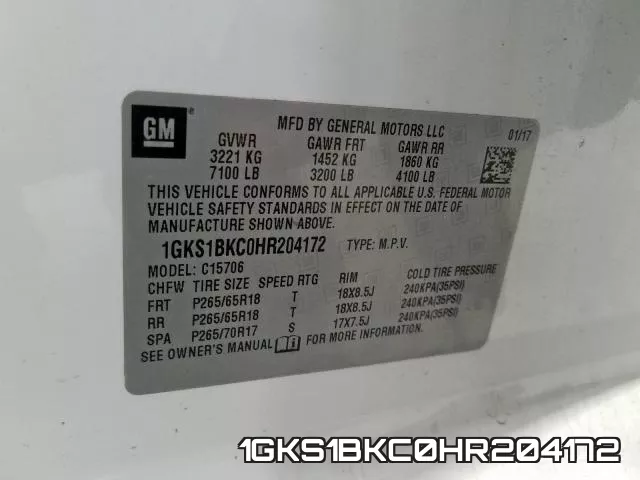1GKS1BKC0HR204172 фото 2