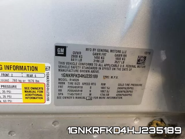 1GNKRFKD4HJ235189 фото 2