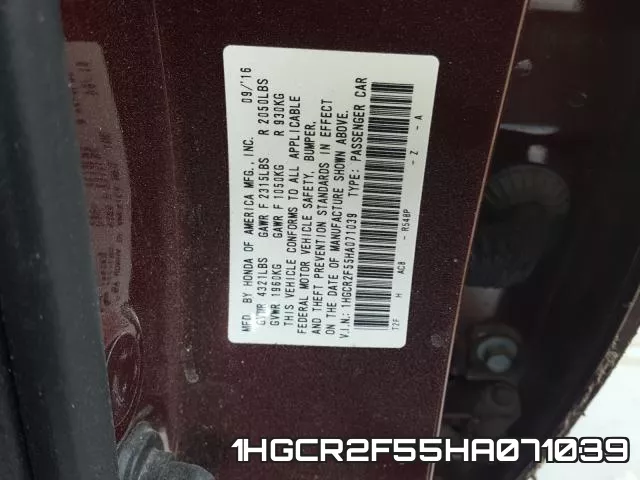 1HGCR2F55HA071039 фото 2